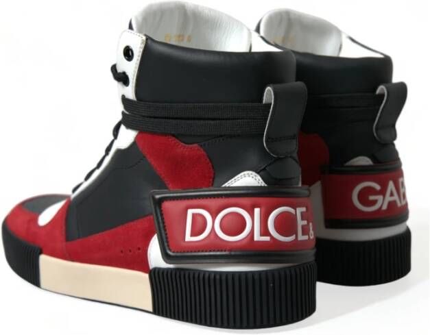 Dolce & Gabbana Zwart Rood Leren High Top Sneakers Black Heren