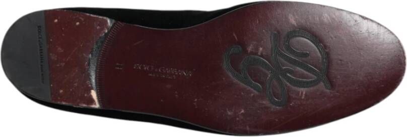 Dolce & Gabbana Zwart Velvet Kristal Kroon Loafers