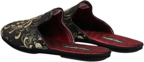 Dolce & Gabbana Zwarte Bloemen Jacquard Slides Schoenen