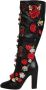 Dolce & Gabbana Zwarte Bloemversierde Kniehoge Laarzen Multicolor Dames - Thumbnail 6