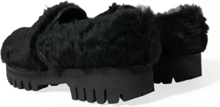Dolce & Gabbana Zwarte Bont Leren Loafers Jurkschoenen Black Heren