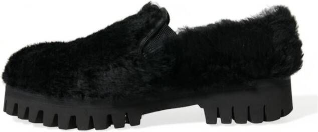 Dolce & Gabbana Zwarte Bont Leren Loafers Jurkschoenen Black Heren