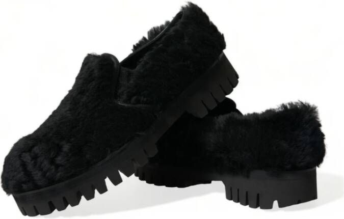 Dolce & Gabbana Zwarte Bont Leren Loafers Jurkschoenen Black Heren