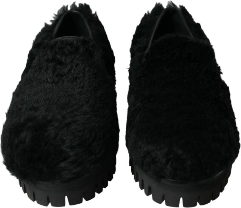 Dolce & Gabbana Zwarte Bont Leren Loafers Schoenen Black Heren