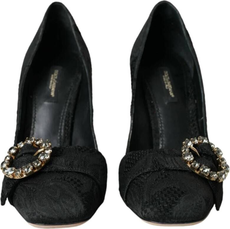 Dolce & Gabbana Zwarte Brogue Pumps met Strass Gesp Black Dames