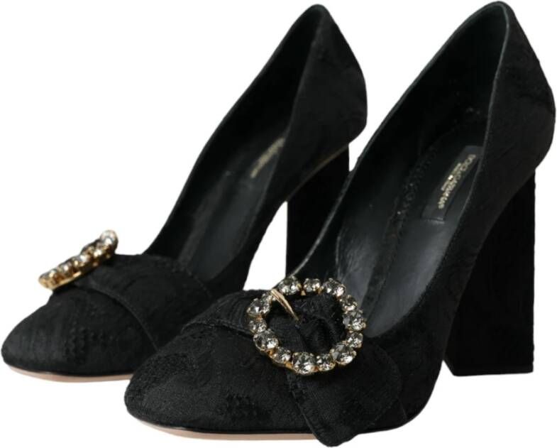 Dolce & Gabbana Zwarte Brogue Pumps met Strass Gesp Black Dames