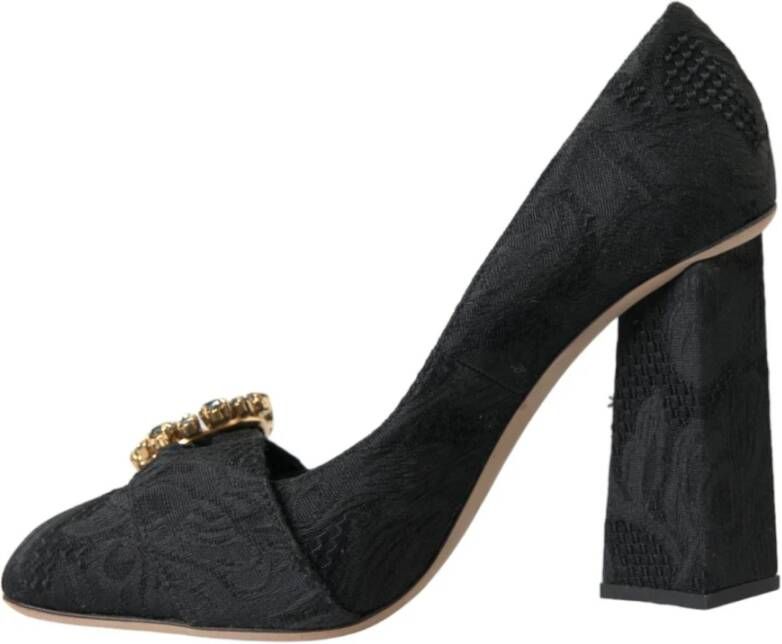Dolce & Gabbana Zwarte Brogue Pumps met Strass Gesp Black Dames