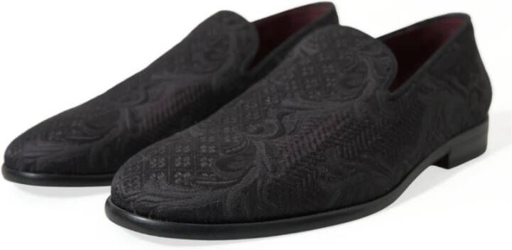 Dolce & Gabbana Zwarte Brokaat Loafer Jurkschoenen Black Heren