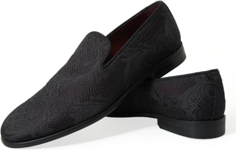 Dolce & Gabbana Zwarte Brokaat Loafer Jurkschoenen Black Heren