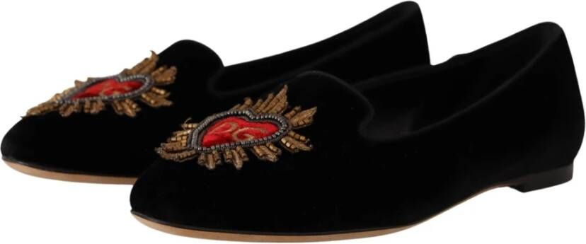 Dolce & Gabbana Zwarte DG Sacred Heart Patch Instappers Zwart Dames