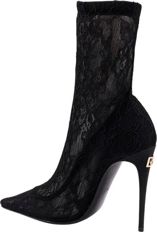 Dolce & Gabbana Zwarte Enkellaarsjes met Stiletto Hak Black Dames