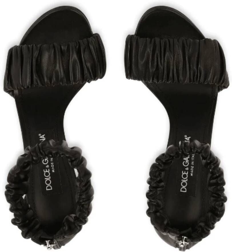Dolce & Gabbana Zwarte Gerimpelde Leren Hoge Hak Sandalen