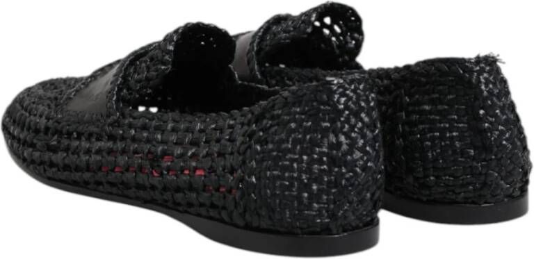 Dolce & Gabbana Zwarte geweven leren loafers met logo