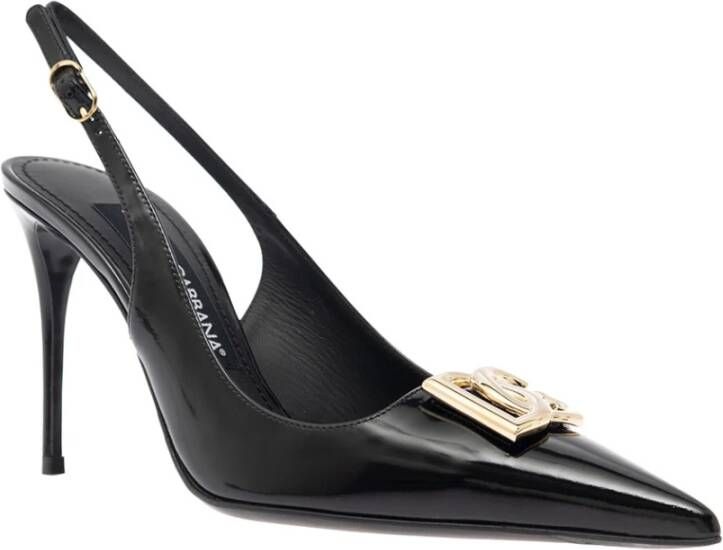 Dolce & Gabbana Glanzend Leren Slingback Pumps met Gouden Metalen DG Monogram Black Dames - Foto 4