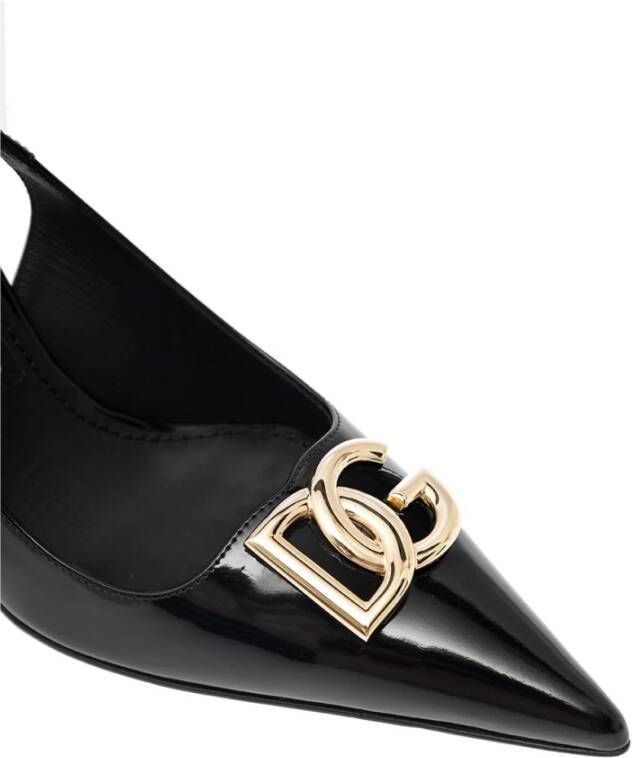 Dolce & Gabbana Glanzend Leren Slingback Pumps met Gouden Metalen DG Monogram Black Dames - Foto 5