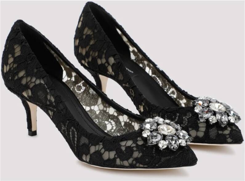 Dolce & Gabbana Zwarte Kant Enkellaarsjes met Kristalaccenten Black Dames