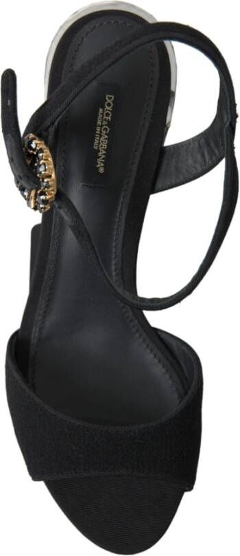 Dolce & Gabbana Zwarte Kristal Enkelband Sandalen Black Dames