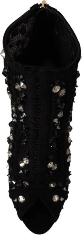 Dolce & Gabbana Zwarte Kristallen Rits Korte Laarzen