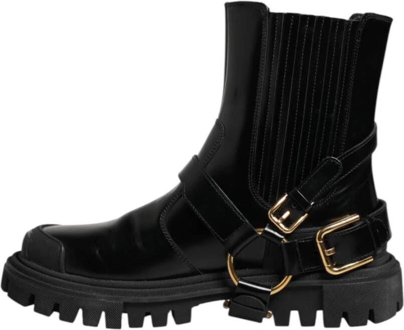 Dolce & Gabbana Zwarte Leren Chelsea Heren Korte Laarzen