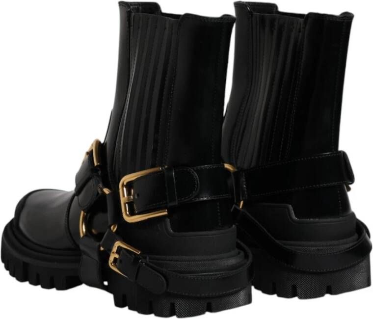 Dolce & Gabbana Zwarte Leren Enkel Gesp Laarzen