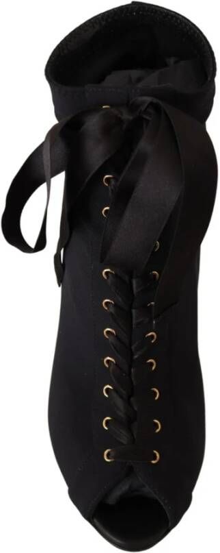 Dolce & Gabbana Zwarte leren enkel open teen laarzen Black Dames
