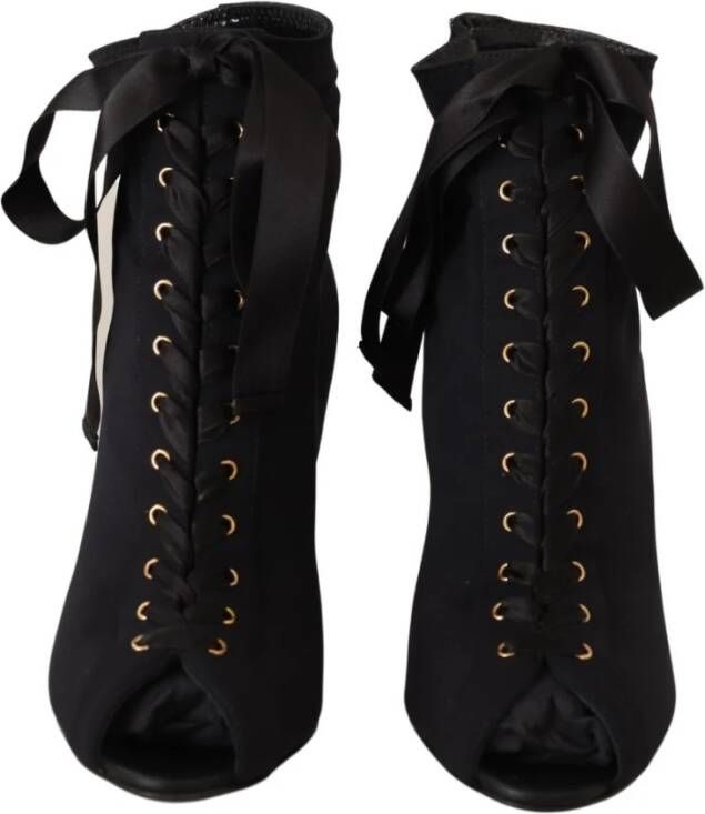 Dolce & Gabbana Zwarte leren enkel open teen laarzen Black Dames