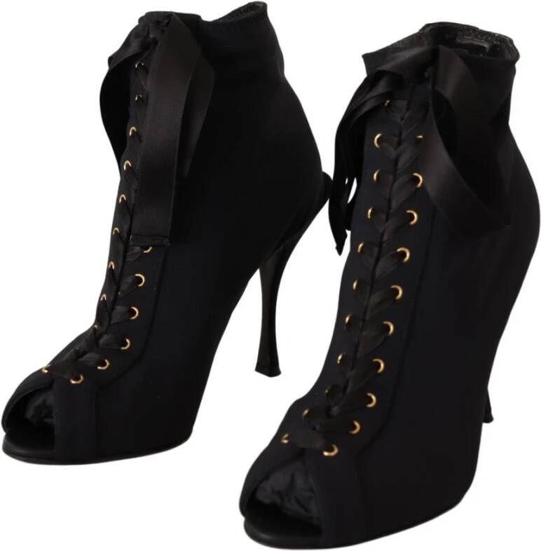 Dolce & Gabbana Zwarte leren enkel open teen laarzen Black Dames