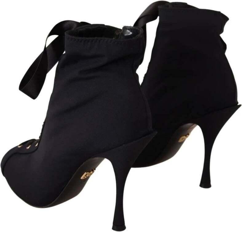 Dolce & Gabbana Zwarte leren enkel open teen laarzen Black Dames
