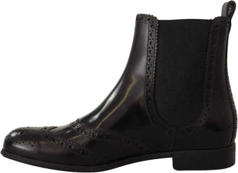 Dolce & Gabbana Zwarte Leren Enkellaarzen met Platte Zool