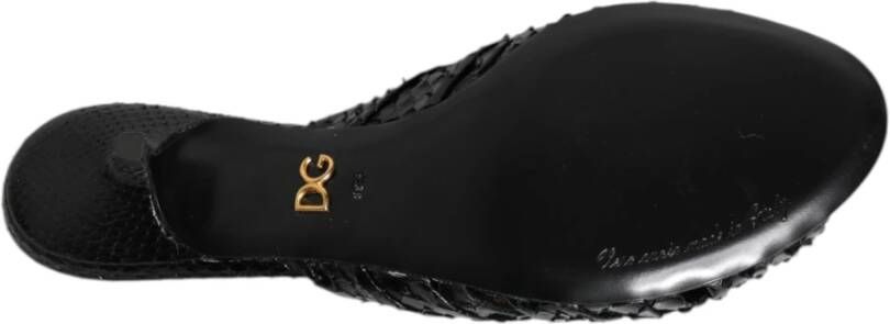 Dolce & Gabbana Zwarte Leren Hakken Slides Sandalen