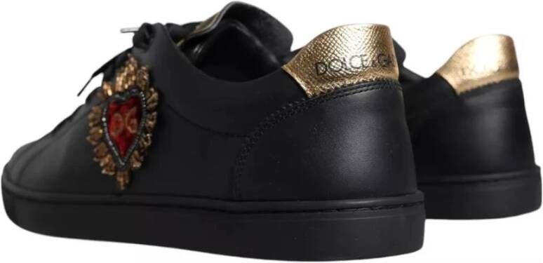 Dolce & Gabbana Zwarte Leren Hart Sneakers met Logo Black Heren