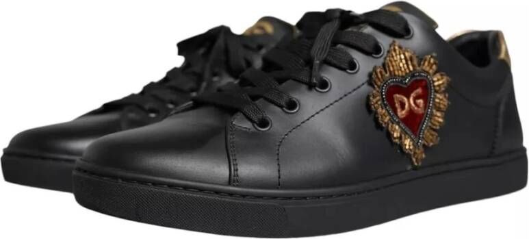 Dolce & Gabbana Zwarte Leren Hart Sneakers met Logo Black Heren