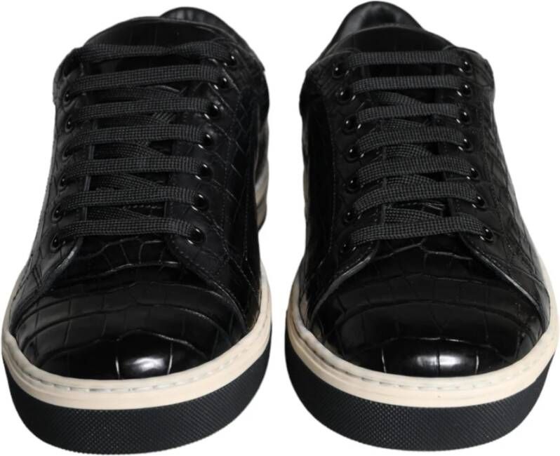 Dolce & Gabbana Zwarte Leren Heren Lage Top Sneakers Black Heren