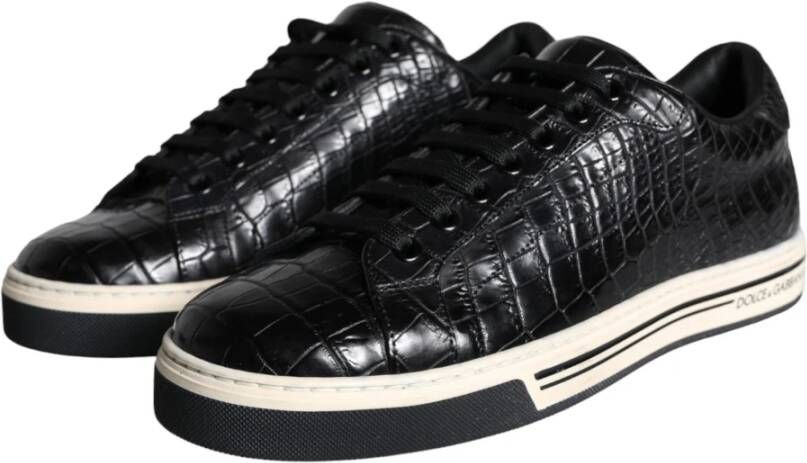 Dolce & Gabbana Zwarte Leren Heren Lage Top Sneakers Black Heren