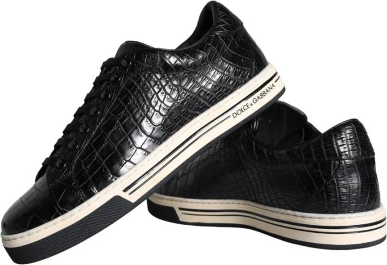 Dolce & Gabbana Zwarte Leren Heren Lage Top Sneakers Black Heren