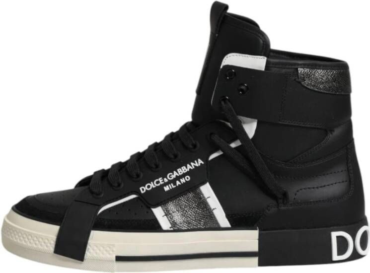 Dolce & Gabbana Zwarte Leren High Top Logo Sneakers