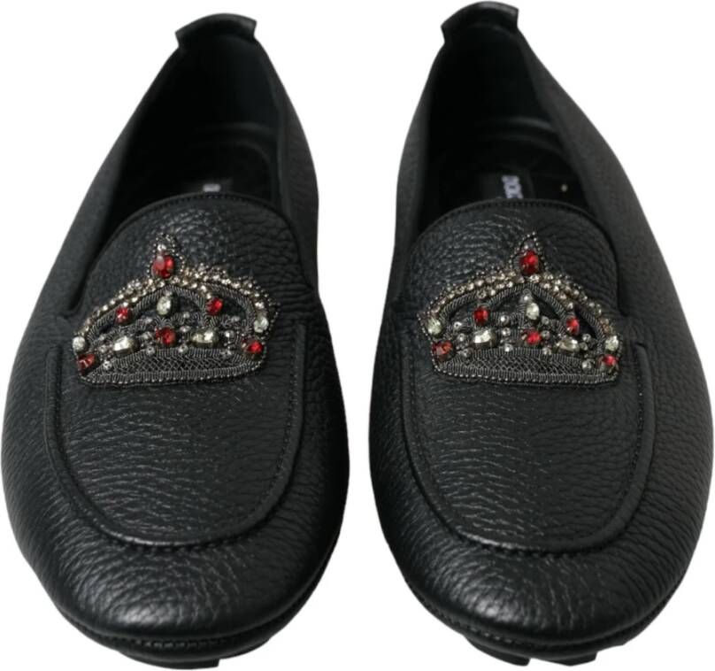Dolce & Gabbana Zwarte leren kristal loafers jurkschoenen Black Heren