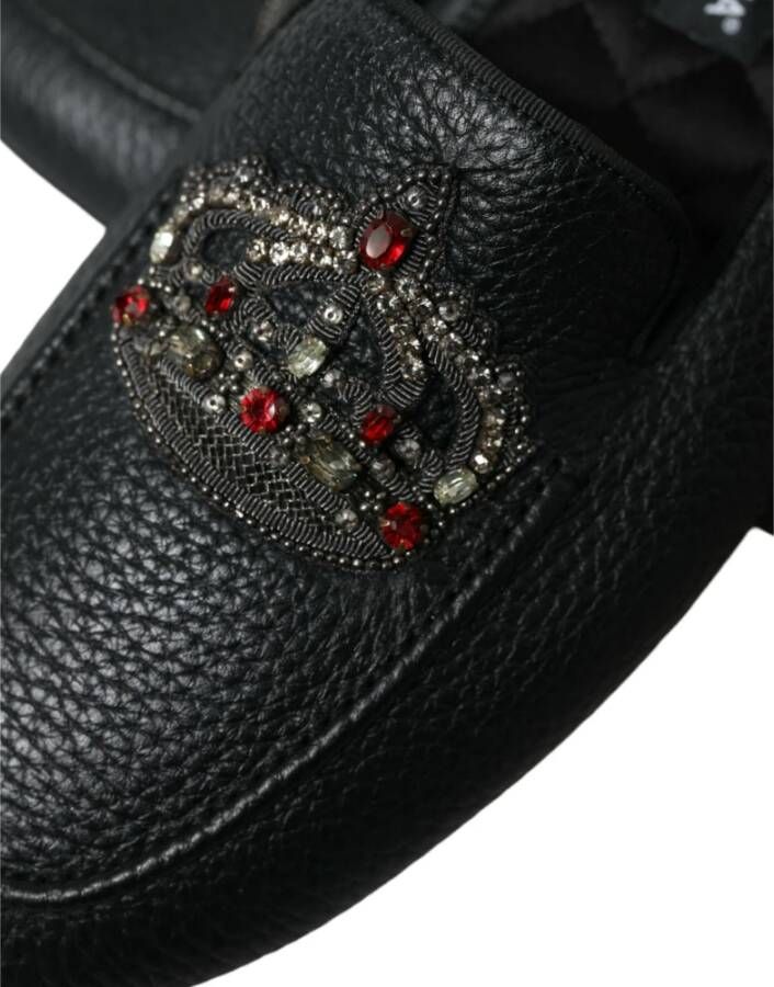 Dolce & Gabbana Zwarte leren kristal loafers jurkschoenen Black Heren
