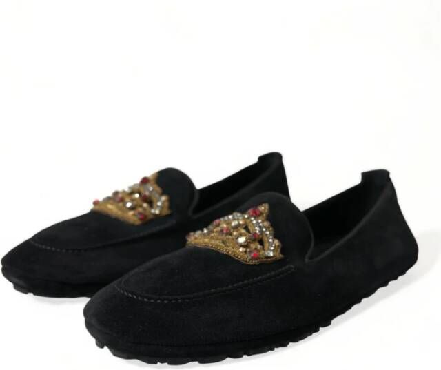 Dolce & Gabbana Zwarte leren kristallen kroon loafers Black Heren