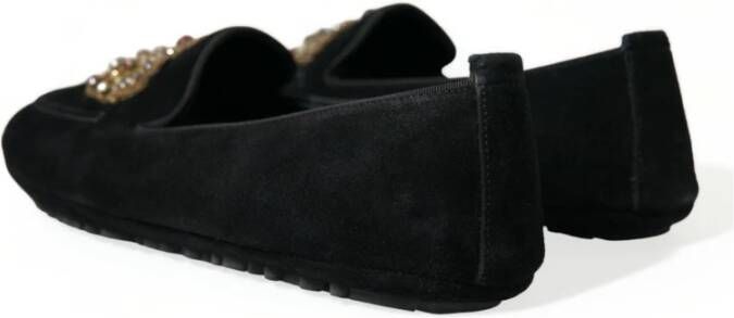 Dolce & Gabbana Zwarte leren kristallen kroon loafers Black Heren