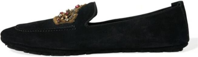 Dolce & Gabbana Zwarte leren kristallen kroon loafers Black Heren