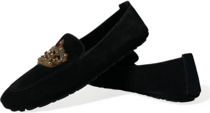 Dolce & Gabbana Zwarte leren kristallen kroon loafers Black Heren