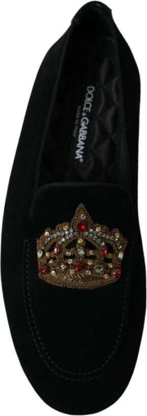 Dolce & Gabbana Zwarte leren kristallen kroon loafers Black Heren