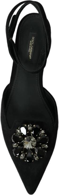Dolce & Gabbana Zwarte leren kristallen slingback sandalen schoenen