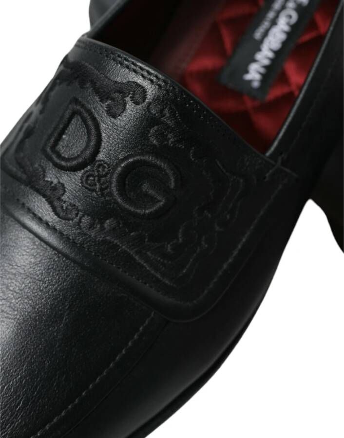 Dolce & Gabbana Zwarte leren logo borduurloafers Black Heren
