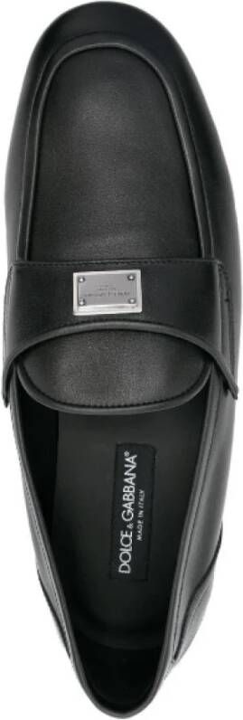 Dolce & Gabbana Zwarte Leren Logo Plaque Loafers