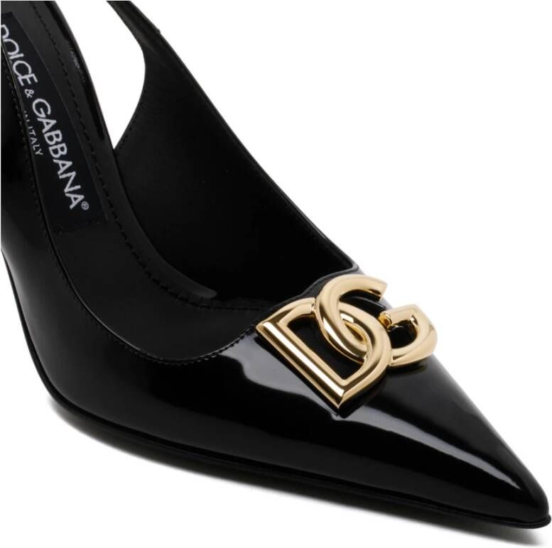 Dolce & Gabbana Zwarte Leren Logo Plaque Slingback Pumps