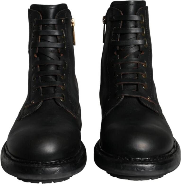 Dolce & Gabbana Zwarte Leren Mid Calf Laarzen Black Heren