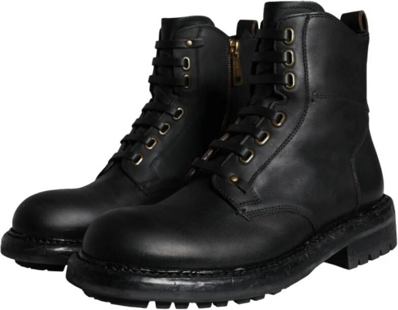 Dolce & Gabbana Zwarte Leren Mid Calf Laarzen Black Heren