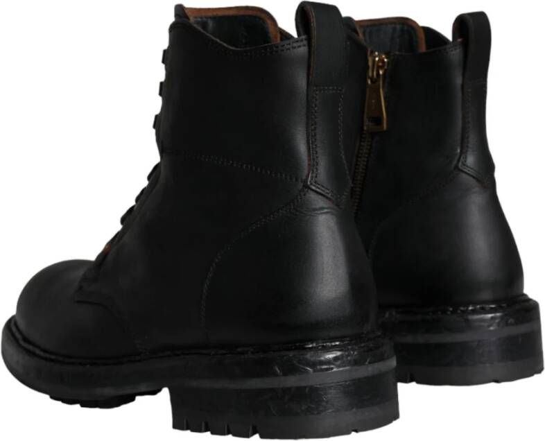 Dolce & Gabbana Zwarte Leren Mid Calf Laarzen Black Heren